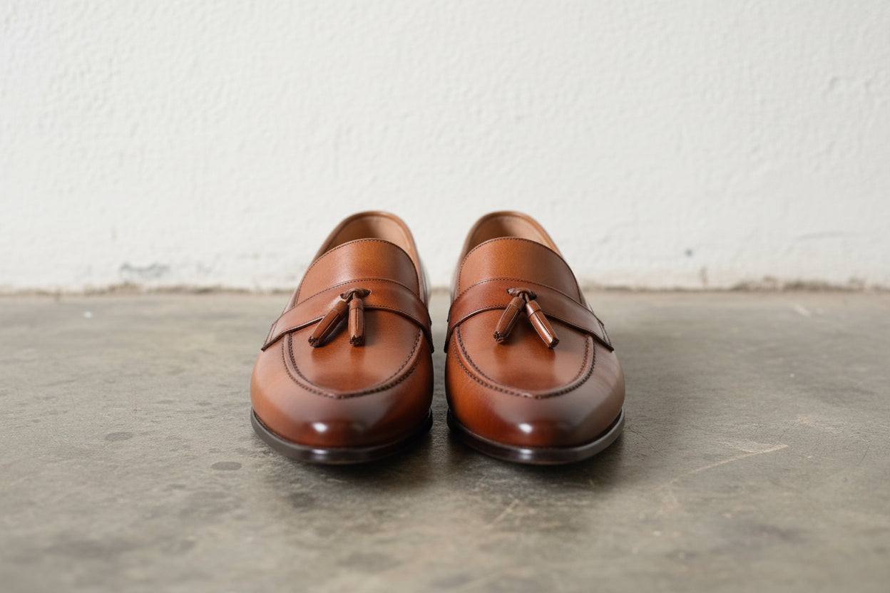 Men Tan Color Leather Tassels Moccasins Shoes Formal Shoes Shoes