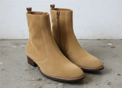 Men Tan Color Suede Ankle Boots, Side Zipper Boots, Ankle Boots