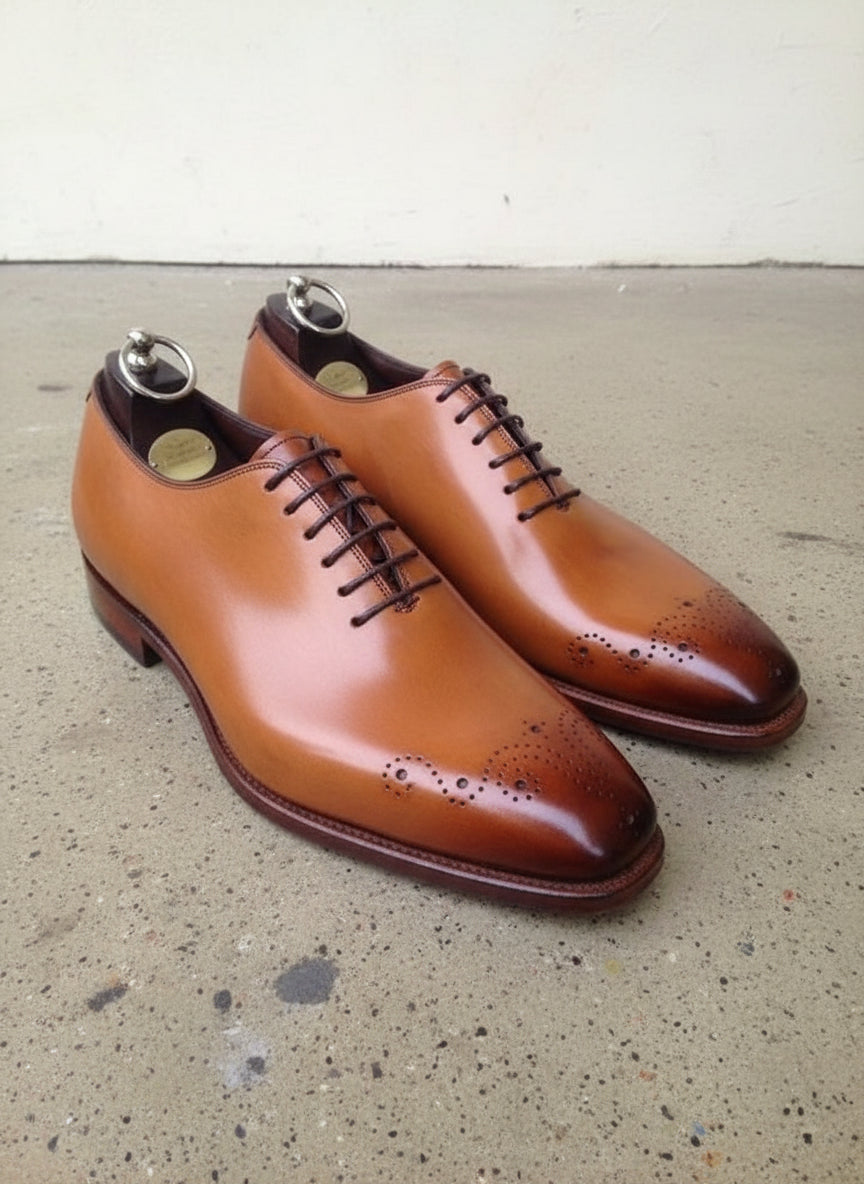 Men Tan Oxford brogue formal dress shoes, Tan leather formal shoes