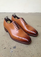 Men Tan Oxford brogue formal dress shoes, Tan leather formal shoes