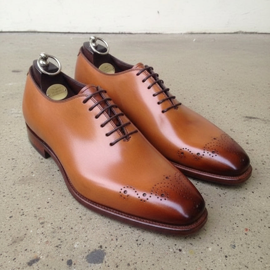 Men Tan Oxford brogue formal dress shoes, Tan leather formal shoes