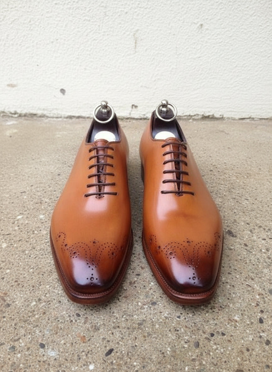 Men Tan Oxford brogue formal dress shoes, Tan leather formal shoes
