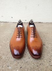 Men Tan Oxford brogue formal dress shoes, Tan leather formal shoes