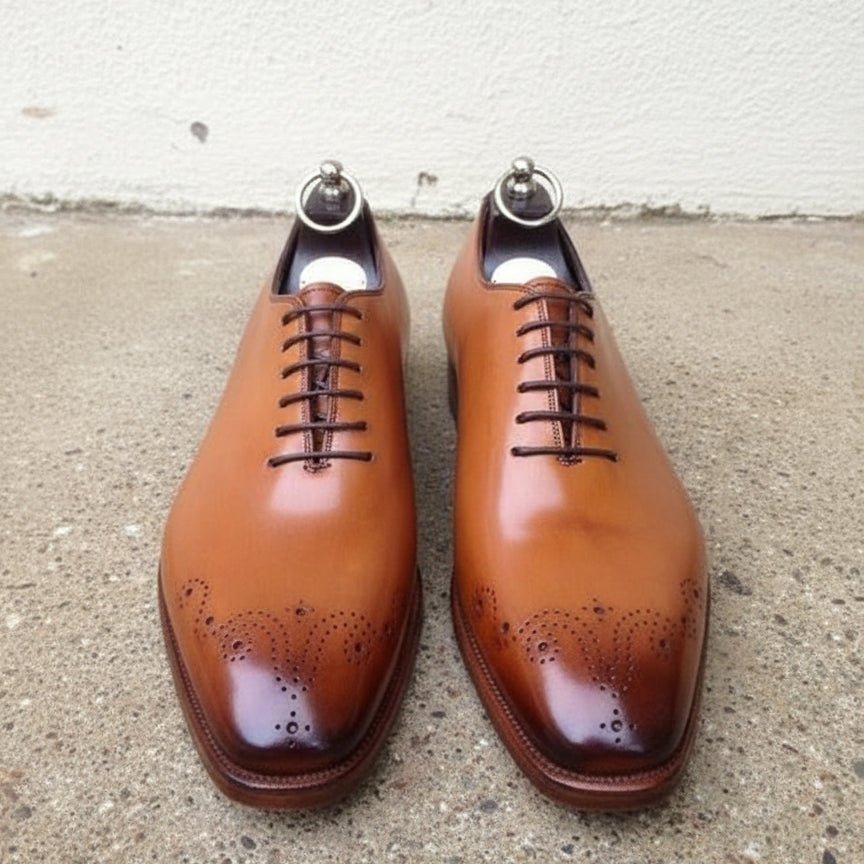 Men Tan Oxford brogue formal dress shoes, Tan leather formal shoes