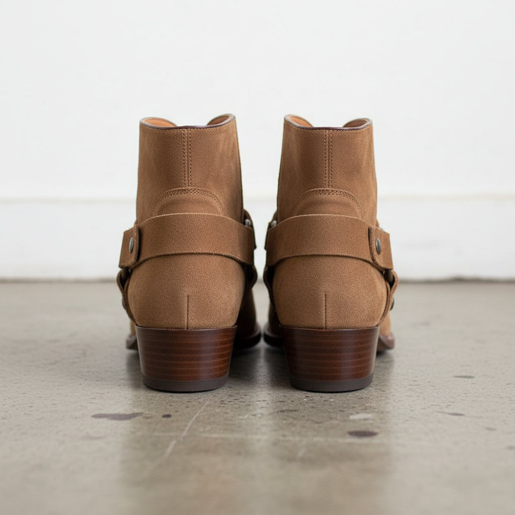 Men Tan Suede Ankle High Casual Boots, Mens Fashion Casual Ankle Boots - back-view