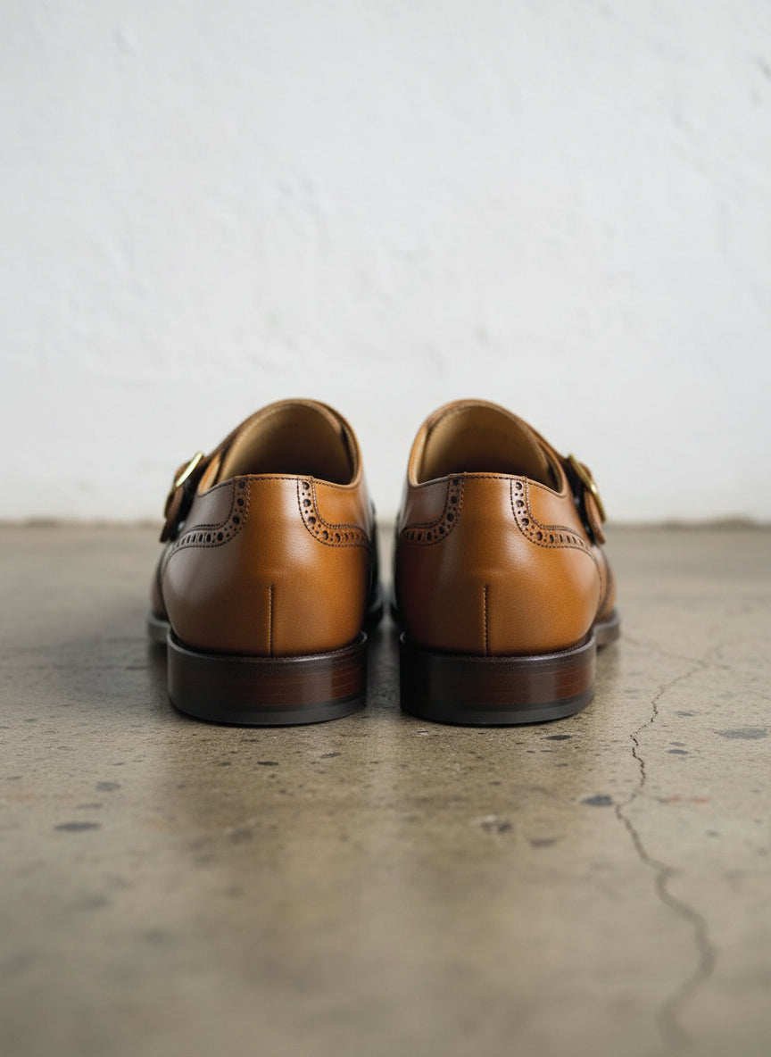 Men tan wing tip brogue monk shoes, Men tan brown business dress shoes - back-view