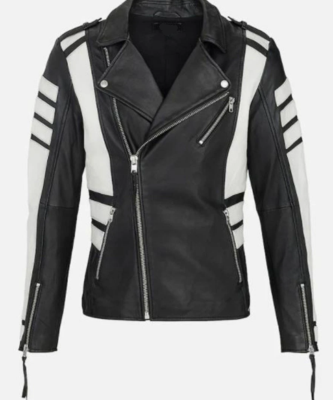 Men two tone biker jacket, Men black and white fashion jacket