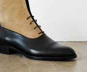 Men Two Tone Boots, Tan And Black Lace Up Boot, Ankle Leather Boot - detail-view-showing-texture
