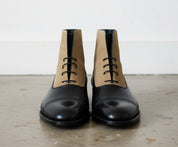 Men Two Tone Boots, Tan And Black Lace Up Boot, Ankle Leather Boot - front-view