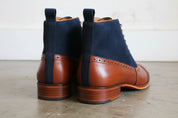 Men Two Tone dress Boot, Tan and Blue Oxford Brogue Boot, Ankle Boots - back-view