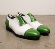 Men Two Tone Formal Shoes, Green And White Dress Shoes, Party Shoes