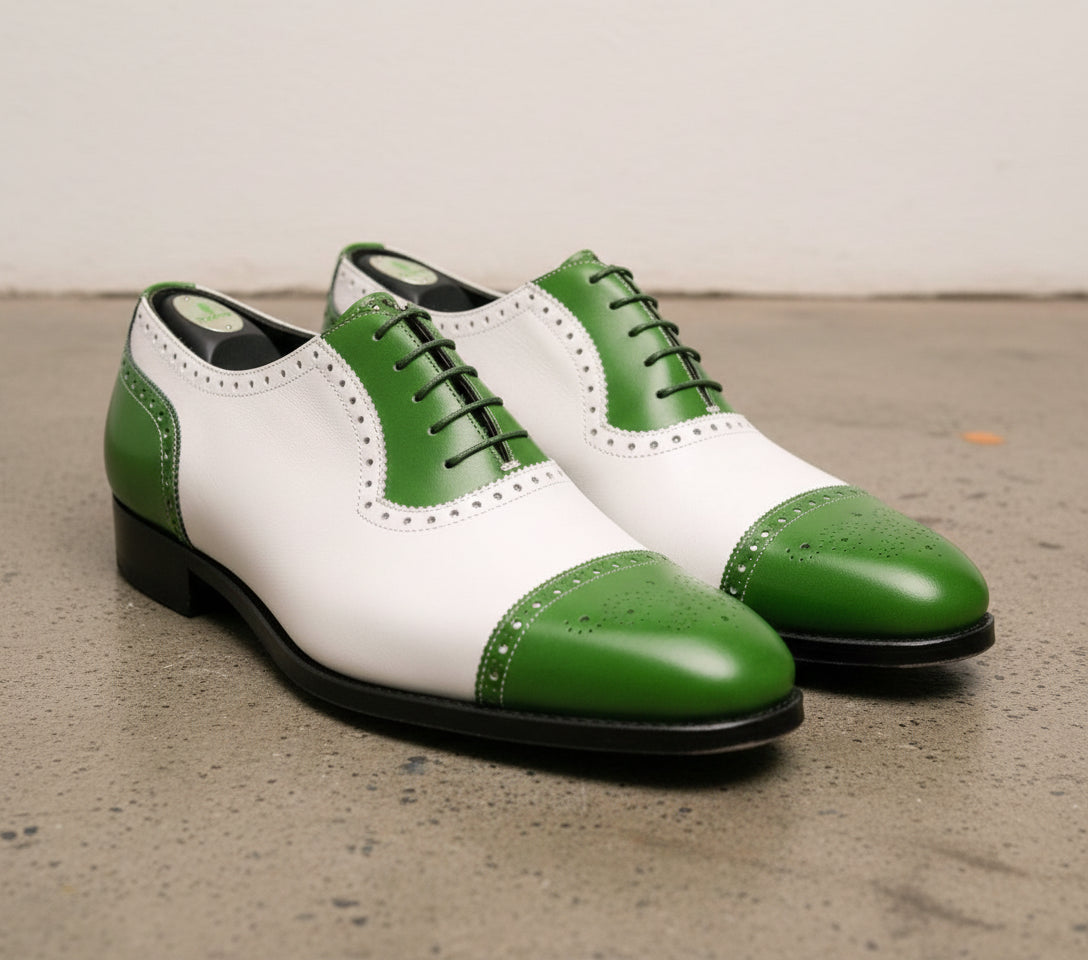 Men Two Tone Formal Shoes, Green And White Dress Shoes, Party Shoes