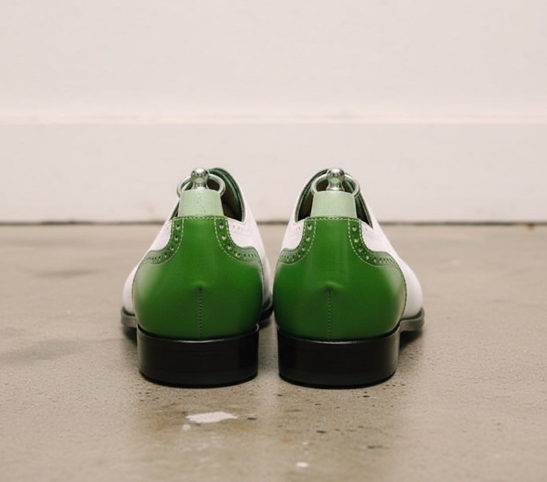 Men Two Tone Formal Shoes, Green And White Dress Shoes, Party Shoes