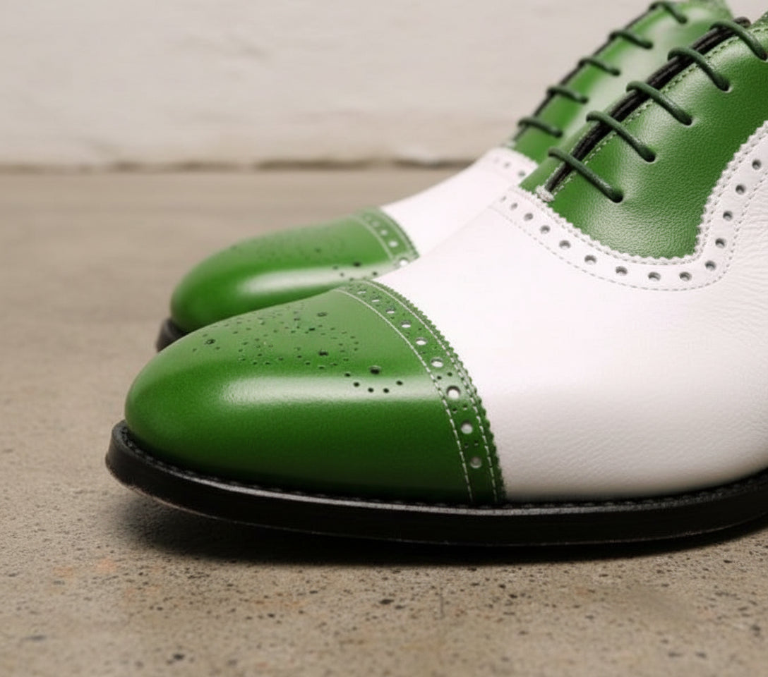 Men Two Tone Formal Shoes, Green And White Dress Shoes, Party Shoes