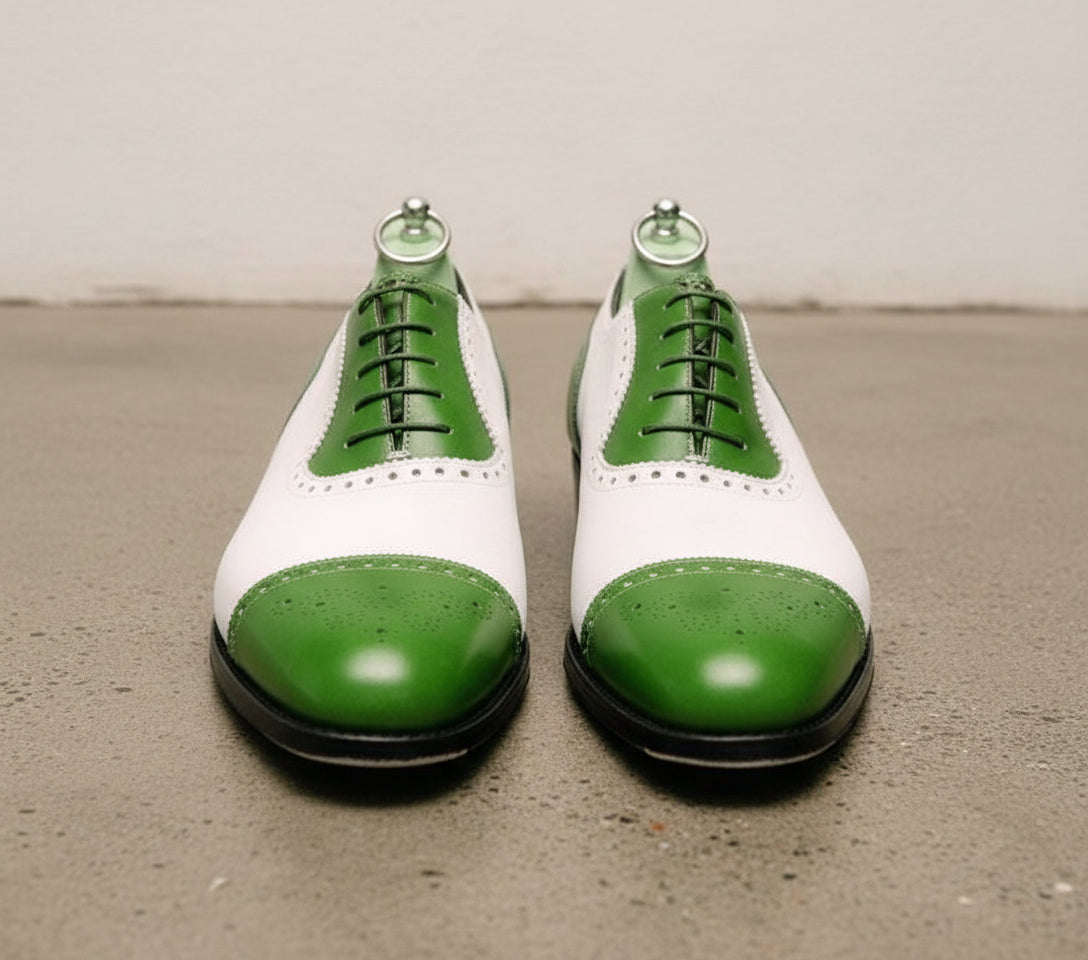 Men Two Tone Formal Shoes, Green And White Dress Shoes, Party Shoes