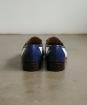 Men Two Tone Formal Shoes, White And Blue Leather Moccasins Loafer - back-view