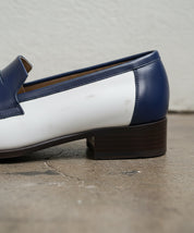Men Two Tone Formal Shoes, White And Blue Leather Moccasins Loafer - detail-view-showing-texture