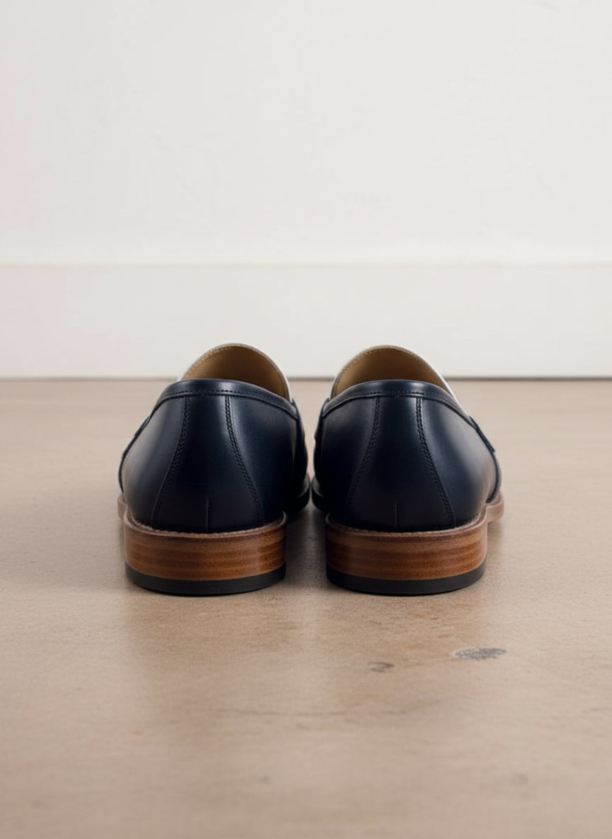 Men Two Tone Spectator dress Shoes Blue and White Leather Loafer moccasins - back-view