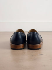 Men Two Tone Spectator dress Shoes Blue and White Leather Loafer moccasins - back-view