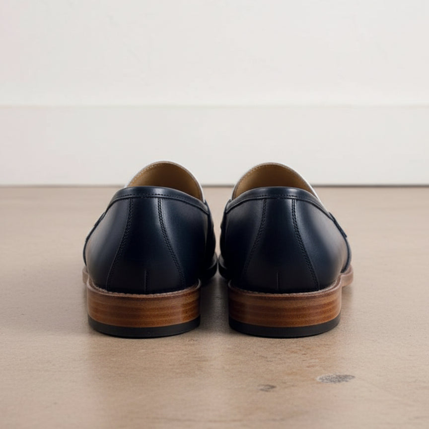 Men Two Tone Spectator dress Shoes Blue and White Leather Loafer moccasins - back-view