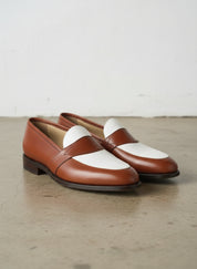 Men Two Tone Spectator dress Shoes brown and White Leather Loafer moccasins - 3-4-right-view