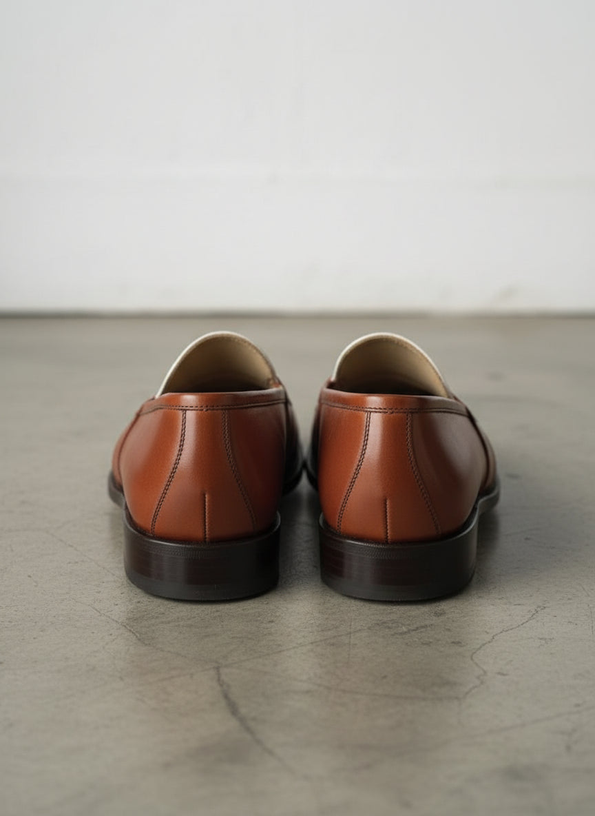 Men Two Tone Spectator dress Shoes brown and White Leather Loafer moccasins - back-view