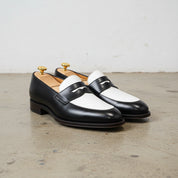 Men Two Tone Spectator Shoes Black And White Leather moccasins, Mens shoes