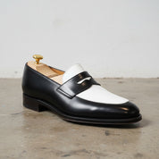 Men Two Tone Spectator Shoes Black And White Leather moccasins, Mens shoes