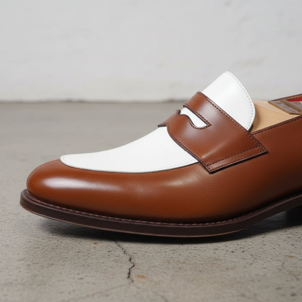 Men Two Tone Spectator Shoes Brown And White Leather Dress Oxford Shoes