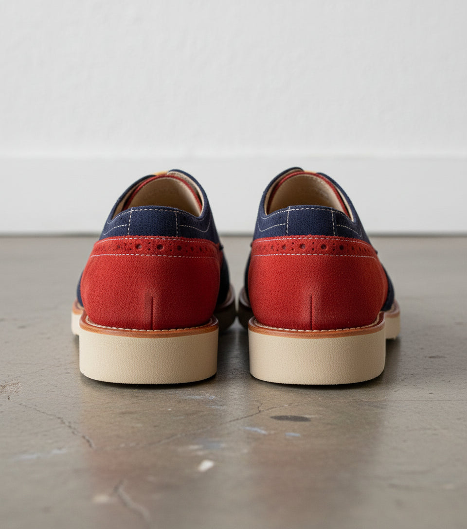 Men Two Tone Suede Leather Shoes, Derby Red And Navy Crepe Sole Shoes