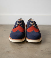 Men Two Tone Suede Leather Shoes, Derby Red And Navy Crepe Sole Shoes
