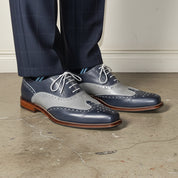 Men Two Tone Wing Tip Brogue Formal Shoes Blue And Gray Dress Shoes