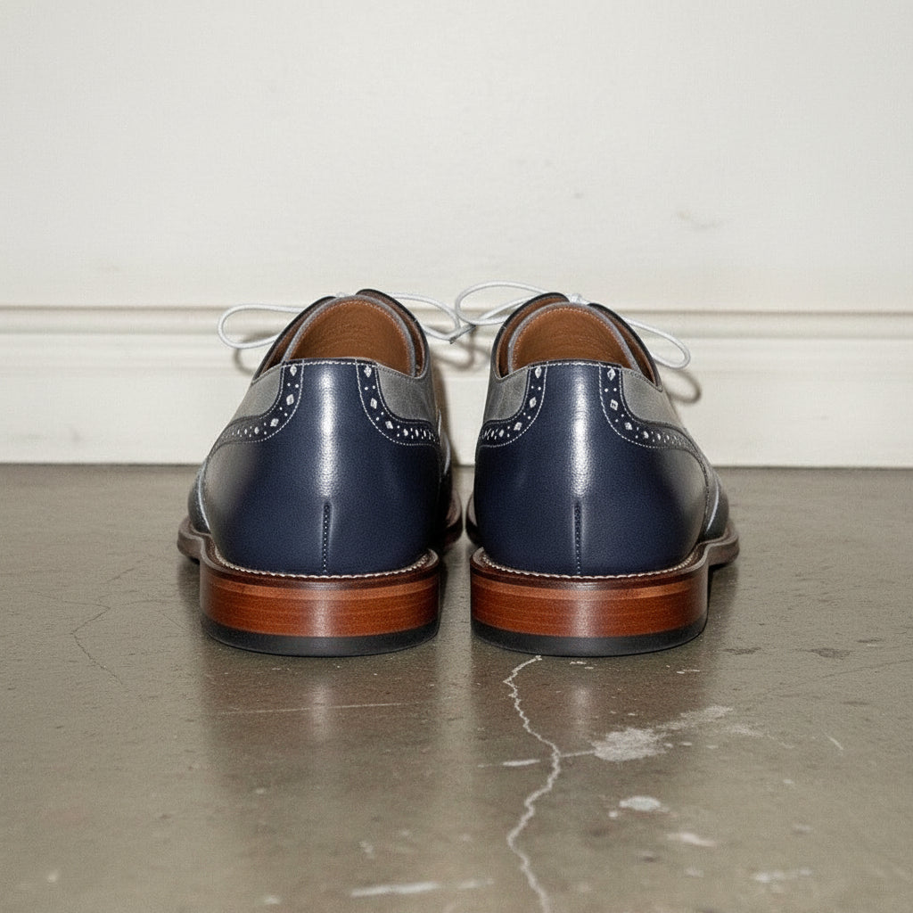 Men Two Tone Wing Tip Brogue Formal Shoes Blue And Gray Dress Shoes