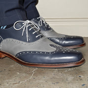 Men Two Tone Wing Tip Brogue Formal Shoes Blue And Gray Dress Shoes