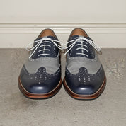 Men Two Tone Wing Tip Brogue Formal Shoes Blue And Gray Dress Shoes