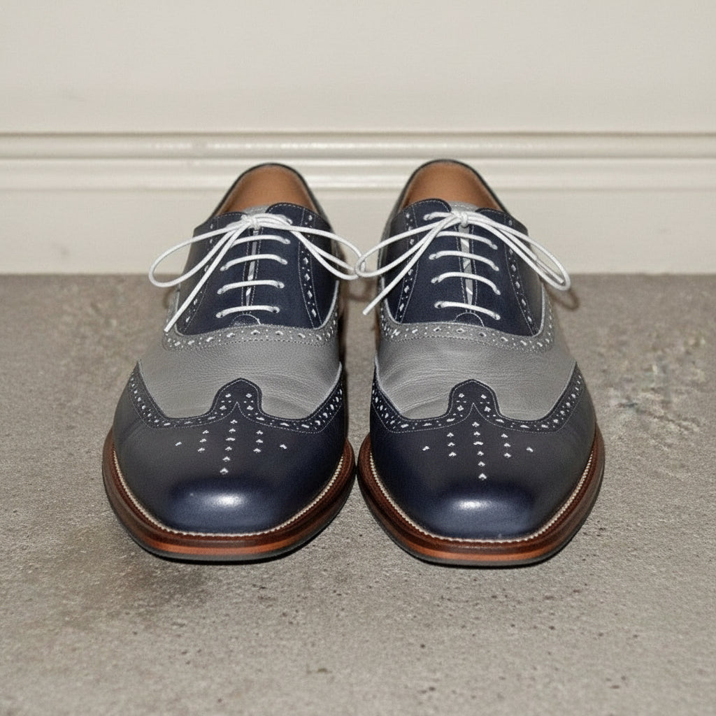 Men Two Tone Wing Tip Brogue Formal Shoes Blue and Gray Dress Shoes US 15 / Black Men Two Tone Wing Tip Brogue Formal Shoes Blue and Gray Dress Shoes US 15 / Black