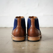 Men Two Tone Wingtip Brogue Ankle Boot Brown And Navy Lace up Boot - back-view