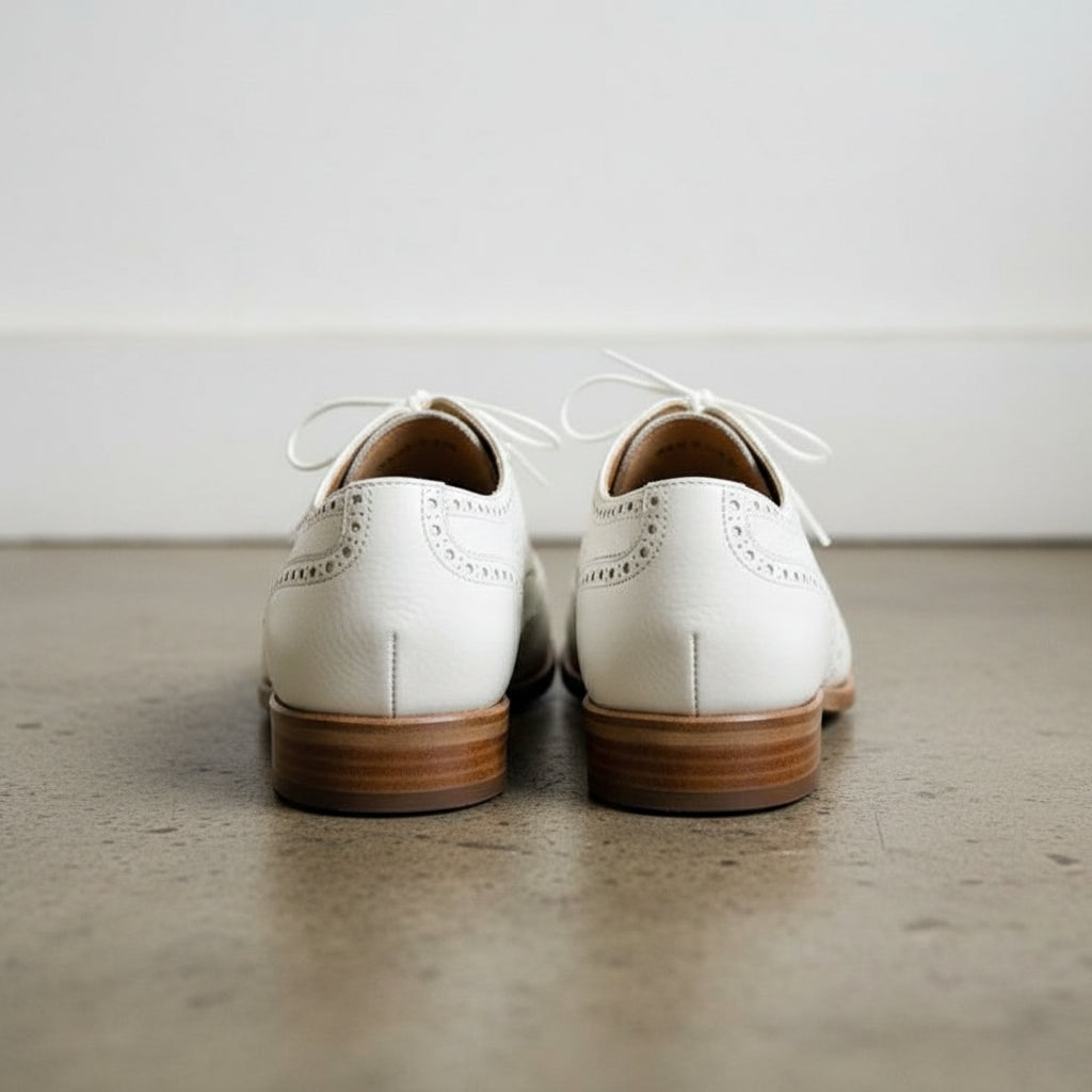 Men Wingtip Dress Party Shoes, Brogue Shoes White Formal Shoes - back-view