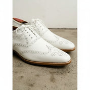 Men Wingtip Dress Party Shoes, Brogue Shoes White Formal Shoes - detail-view-showing-texture