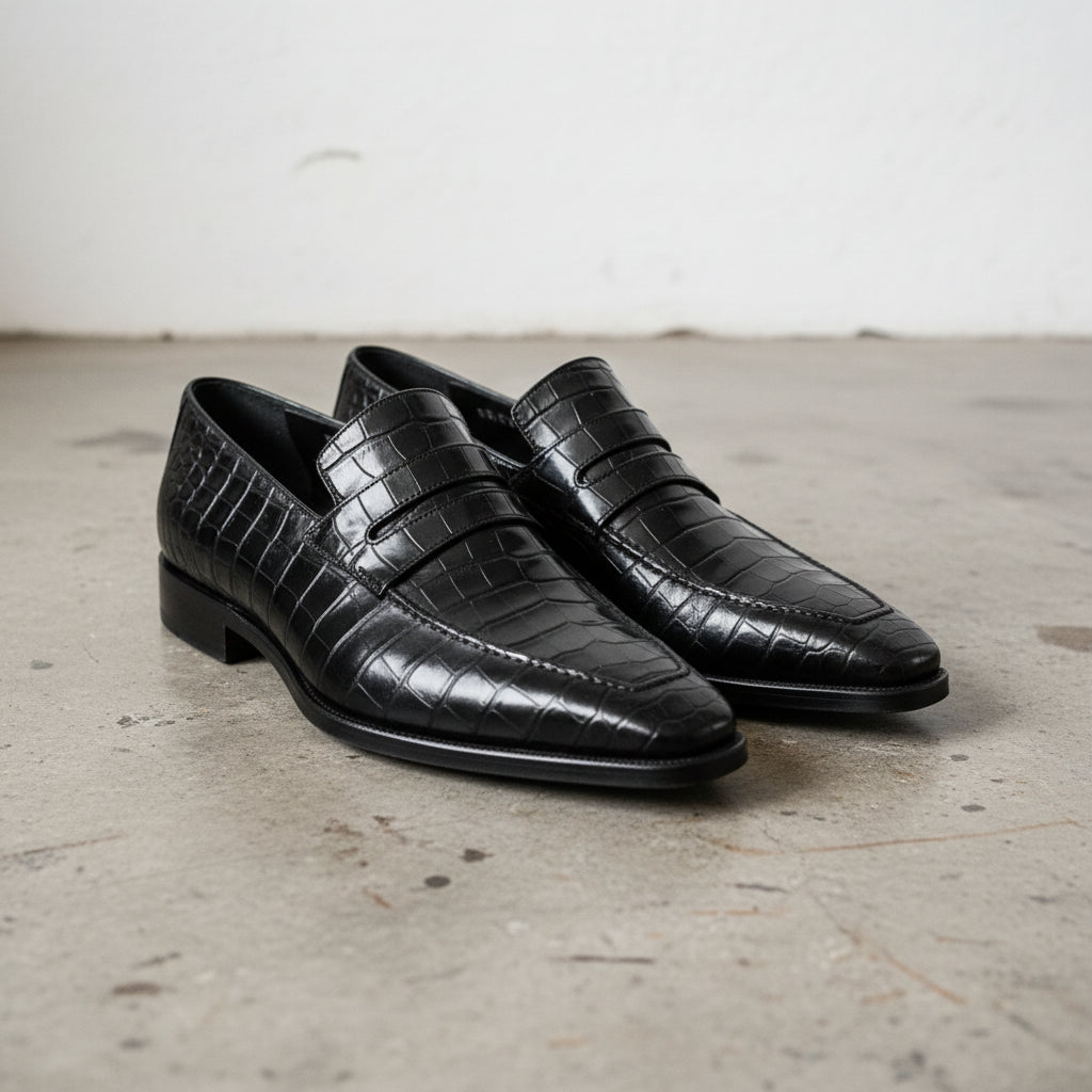 Mens Alligators Shoes, Classica crocodile Patterned dress shoes moccasins - 3-4-right-view