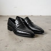 Mens Alligators Shoes, Classica crocodile Patterned dress shoes moccasins - 3-4-right-view