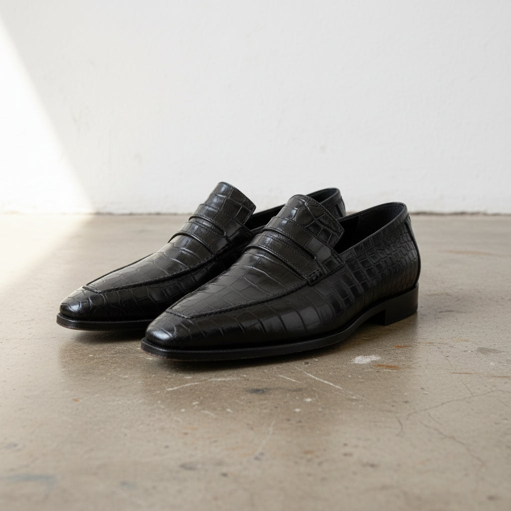 Mens Alligators Shoes, Classica crocodile Patterned dress shoes moccasins - angle-view-showing-depth