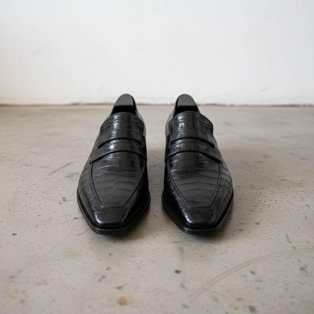 Mens Alligators Shoes, Classica crocodile Patterned dress shoes moccasins - front-view