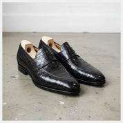 Mens Alligators Shoes, Men Black crocodile Patterned dress shoes moccasins - 3-4-right-view