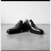 Mens Alligators Shoes, Men Black crocodile Patterned dress shoes moccasins - angle-view-showing-depth