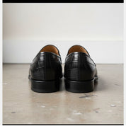 Mens Alligators Shoes, Men Black crocodile Patterned dress shoes moccasins - back-view