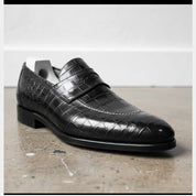 Mens Alligators Shoes, Men Black crocodile Patterned dress shoes moccasins - detail-view-showing-texture