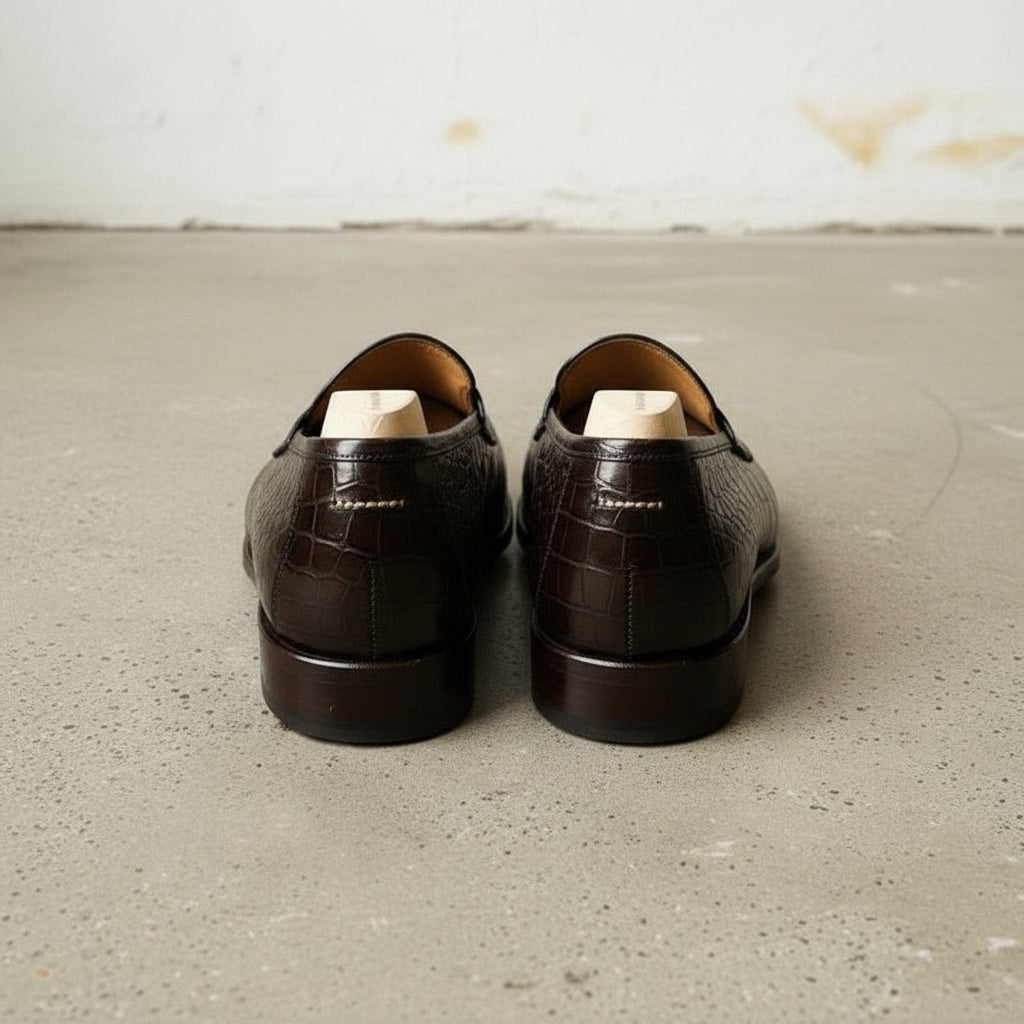 Mens Alligators Shoes, Men crocodile Patterned dress shoes moccasins - back-view