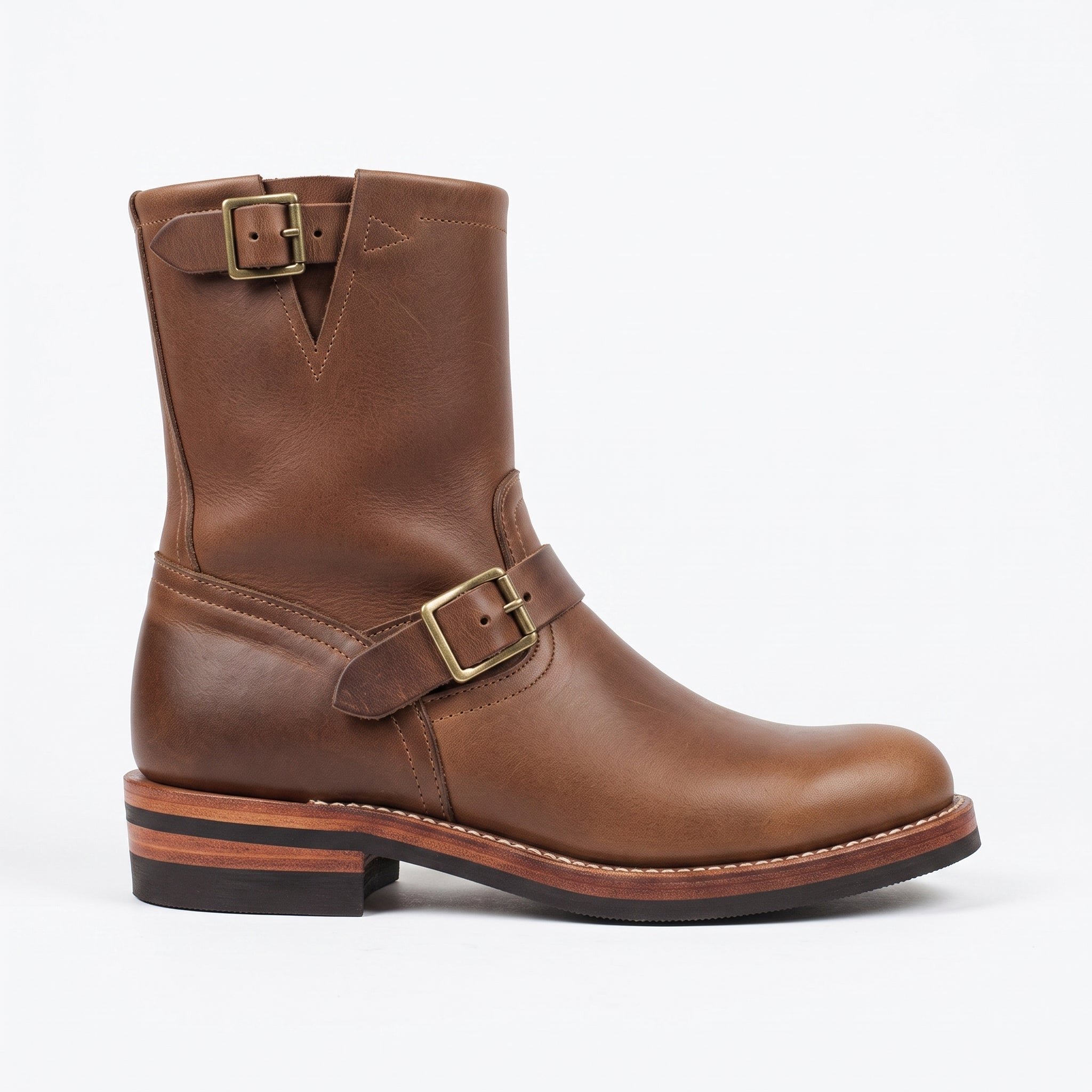 Men's Antique Brown Plain-Toe Leather Biker Boots — Bolton