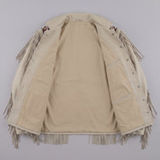 Men's Beige Beaded Fringe Suede Leather Biker Jacket — Hanford